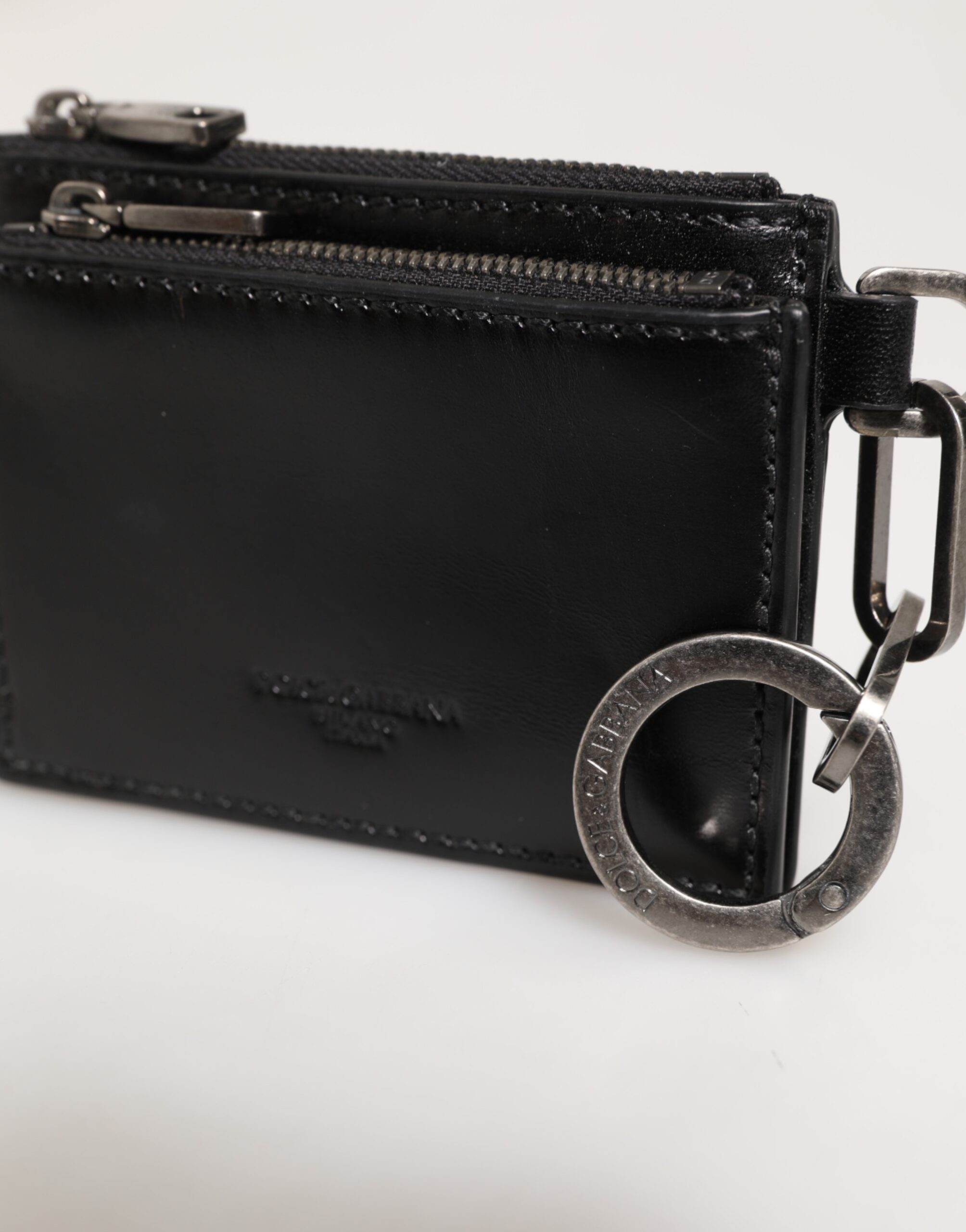 Dolce & Gabbana Black Leather Zipped Card Holder Coin Purse Keyring Wallet - Image 3