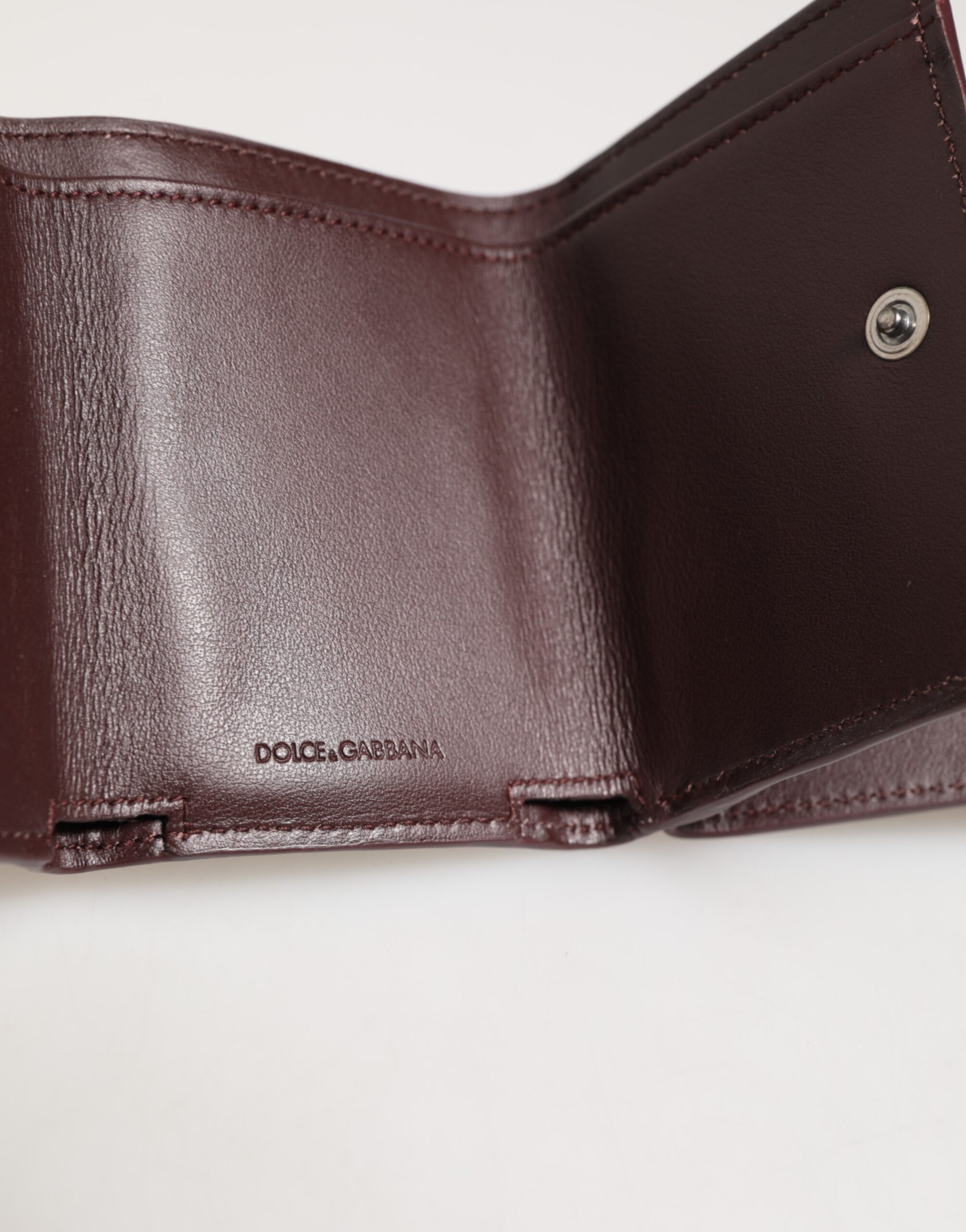 Dolce & Gabbana Leather Embossed Logo Trifold Men Card Holder Dark Brown - Image 8