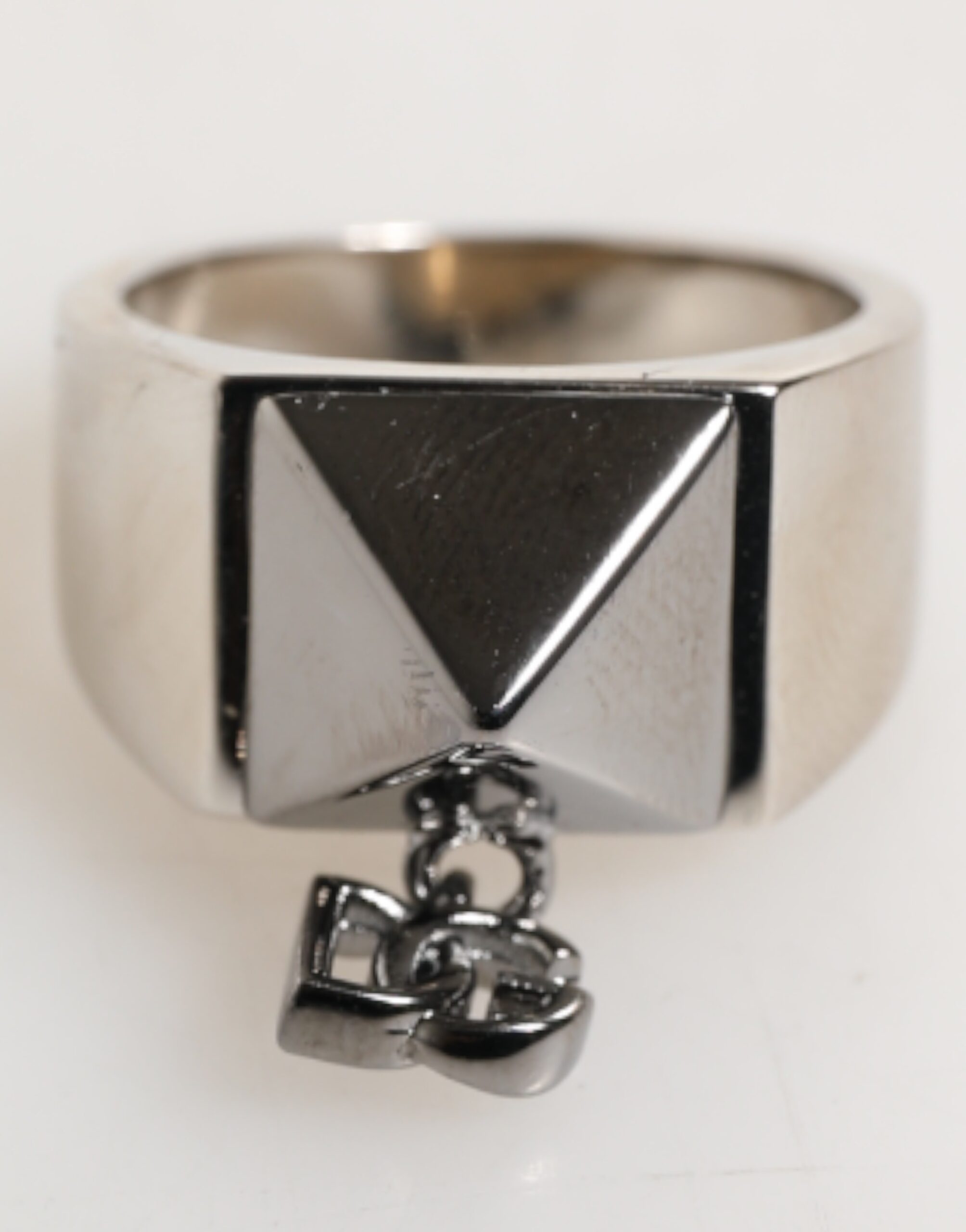 Dolce & Gabbana Silver Tone Pyramid DG Logo Real Brass Ring - Image 2