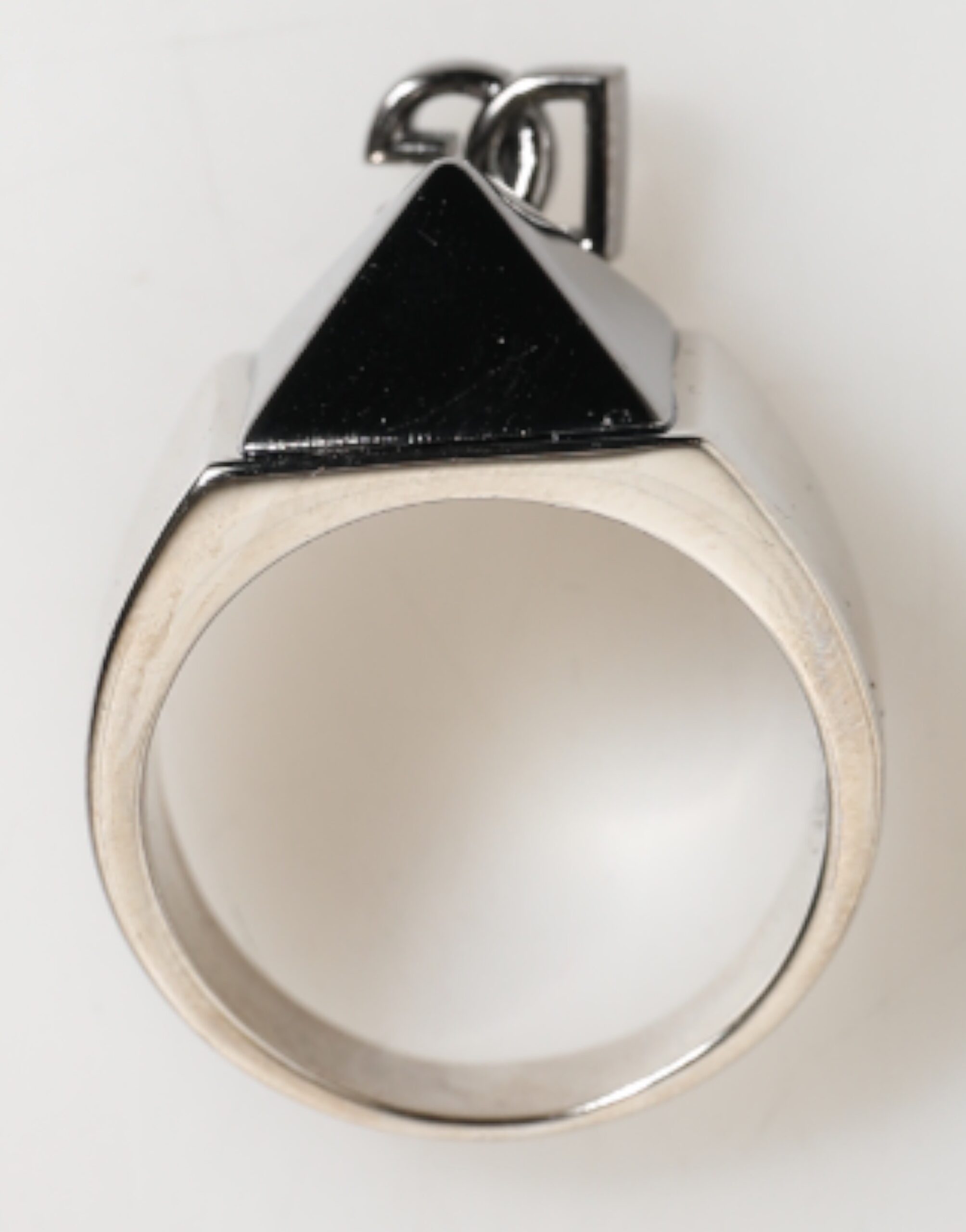 Dolce & Gabbana Silver Tone Pyramid DG Logo Real Brass Ring - Image 3