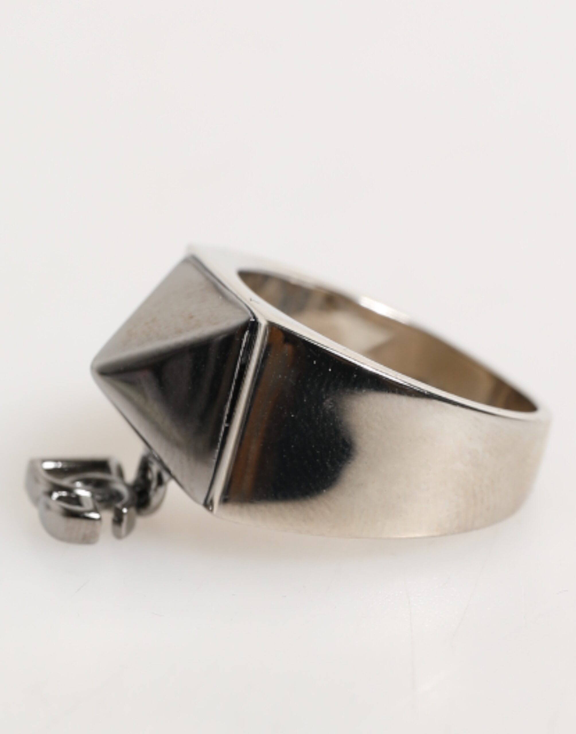Dolce & Gabbana Silver Tone Pyramid DG Logo Real Brass Ring - Image 4