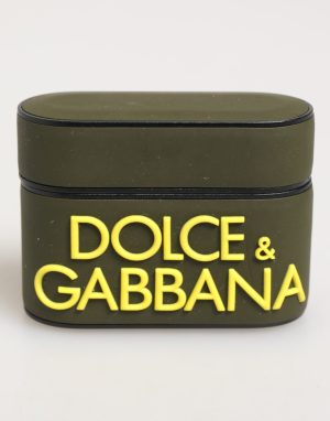 Dolce & Gabbana Army Green Rubber Logo Embossed Accessory  Airpods Case