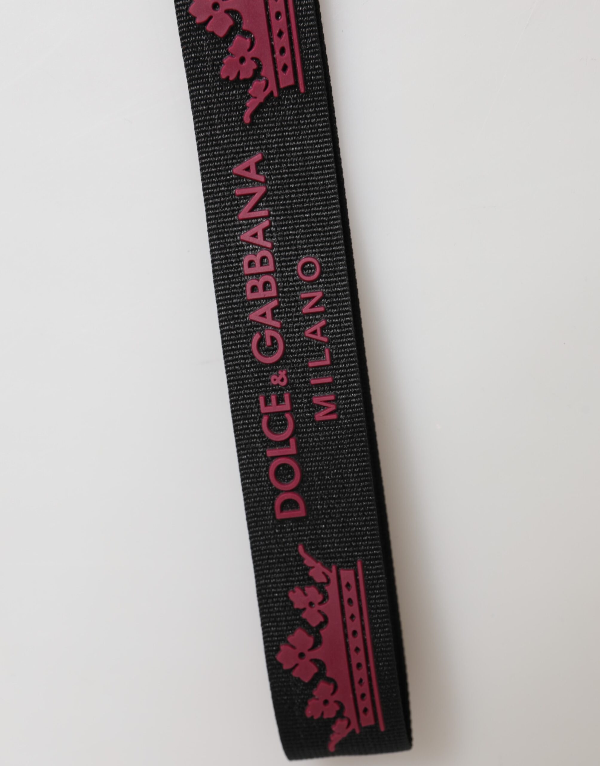 Dolce & Gabbana Black Burgundy Nylon DG Logo Crown Holder Keychain Keyring - Image 4