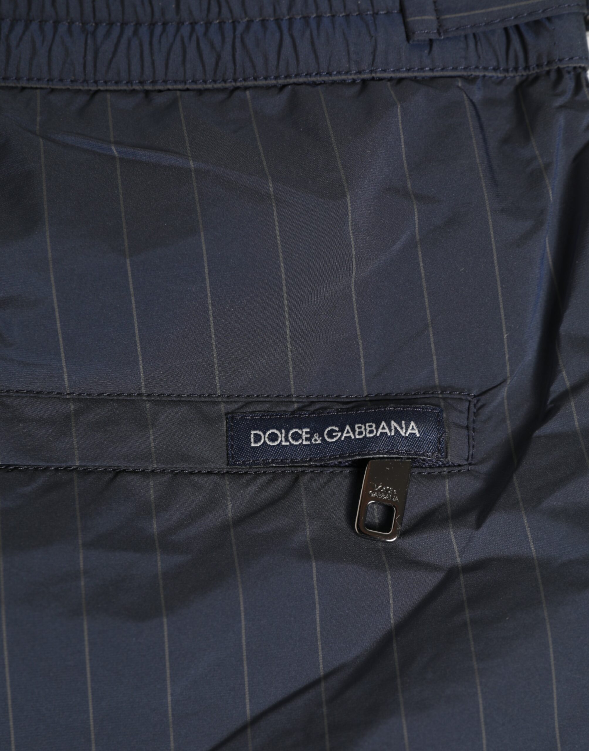 Dolce & Gabbana Navy Blue Polyester Pinstripe Men Shorts Swimwear - Image 5
