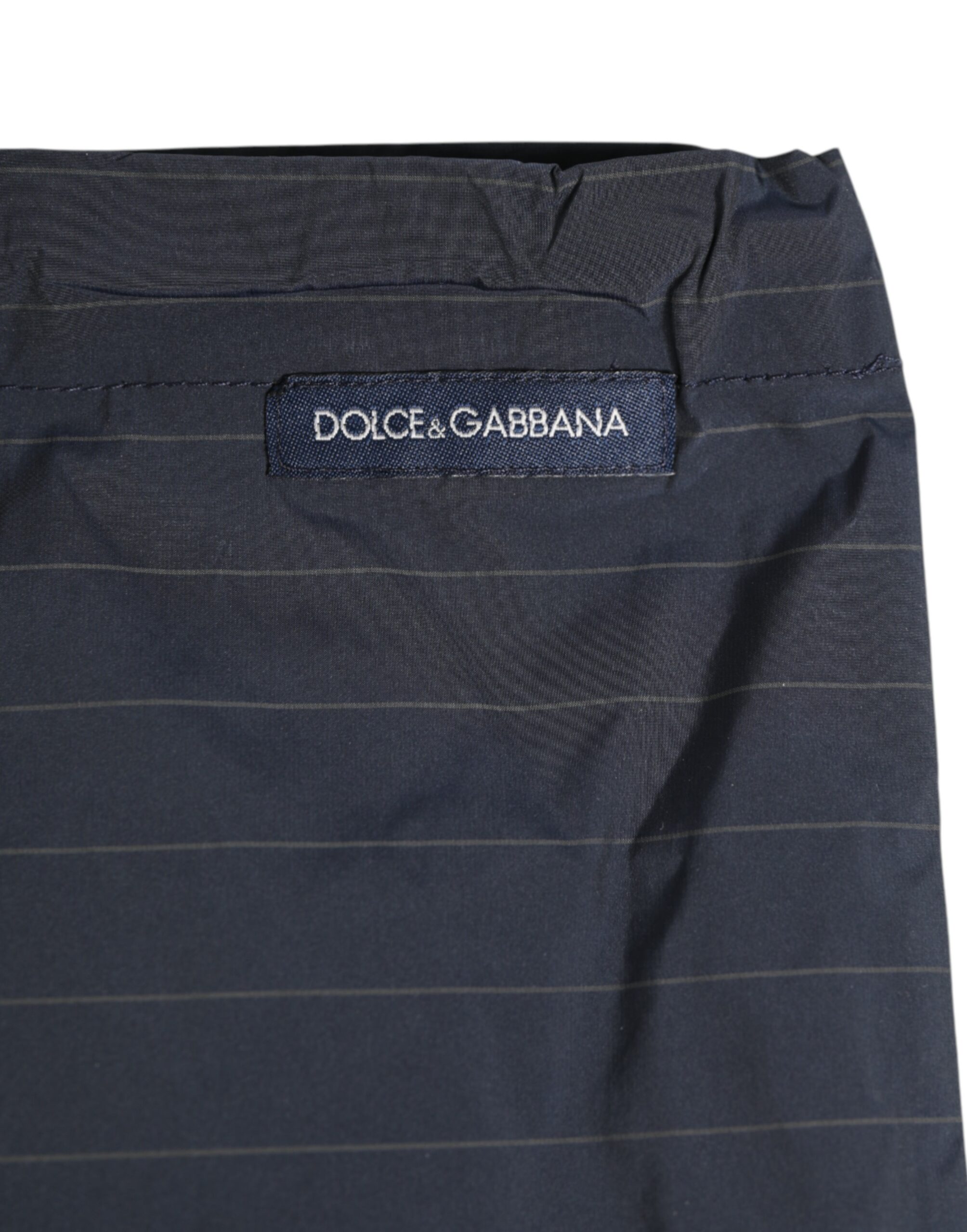 Dolce & Gabbana Navy Blue Polyester Pinstripe Men Shorts Swimwear - Image 7