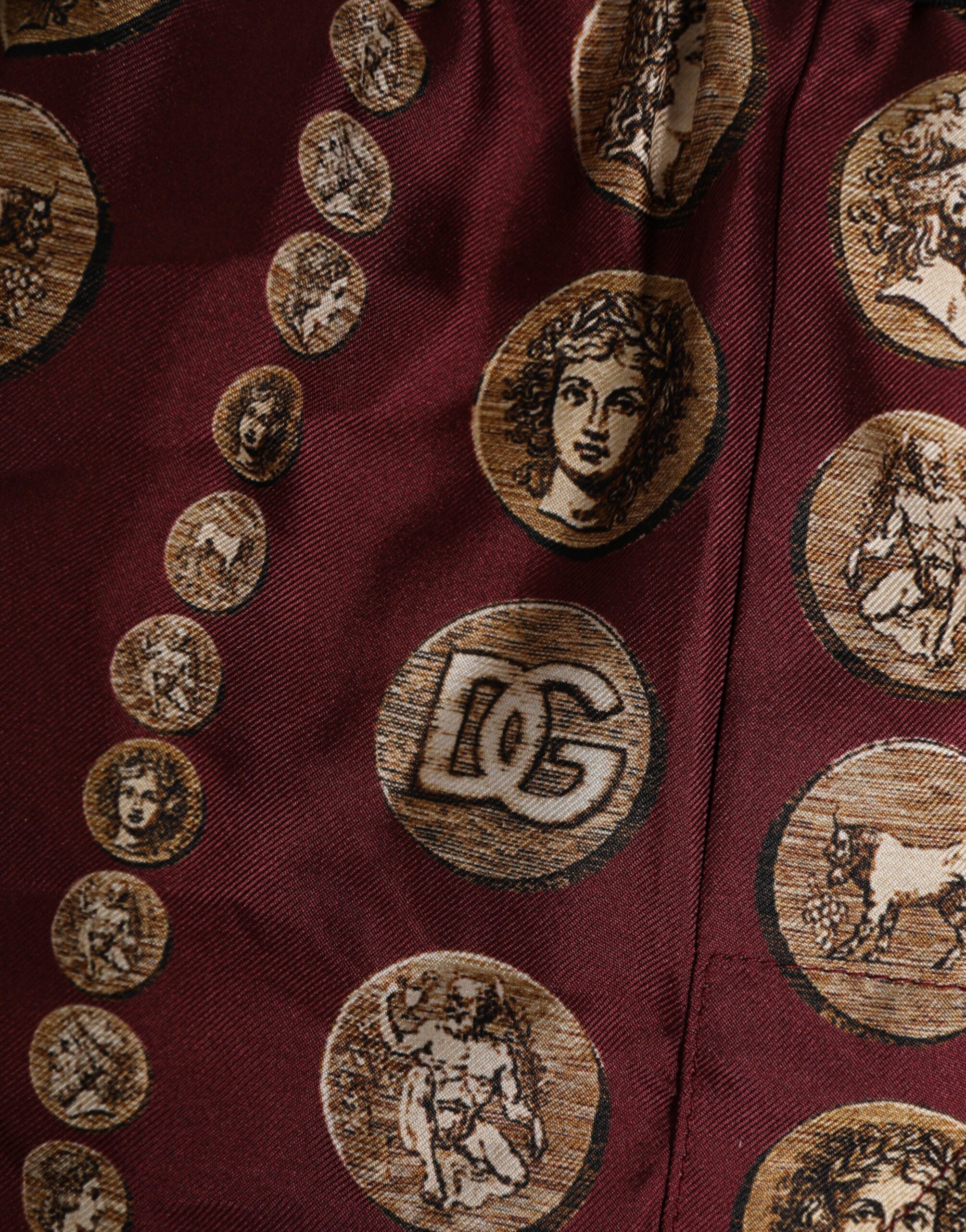 Dolce & Gabbana Burgundy Silk Coin Print Men Boxer Short Swimwear - Image 4