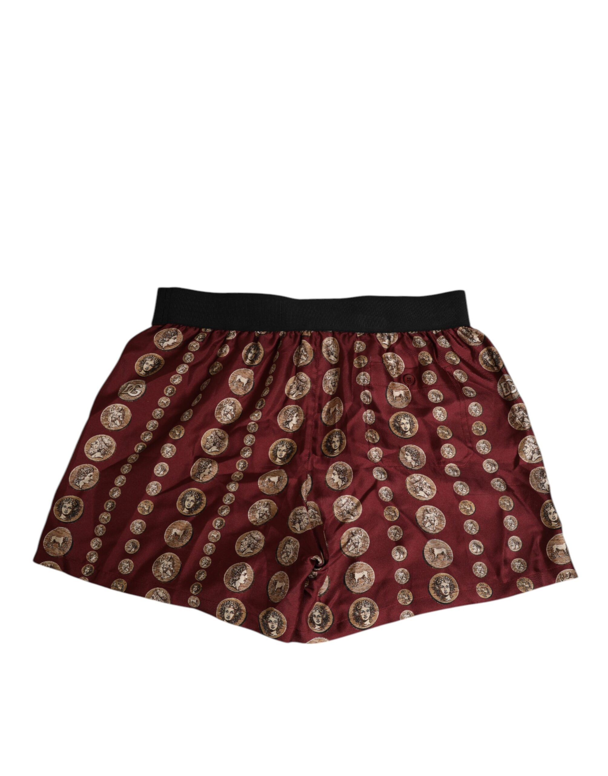 Dolce & Gabbana Burgundy Silk Coin Print Men Boxer Short Swimwear - Image 5