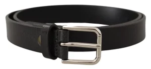 Dolce & Gabbana Calf Leather Silver Tone Black Metal Buckle Belt