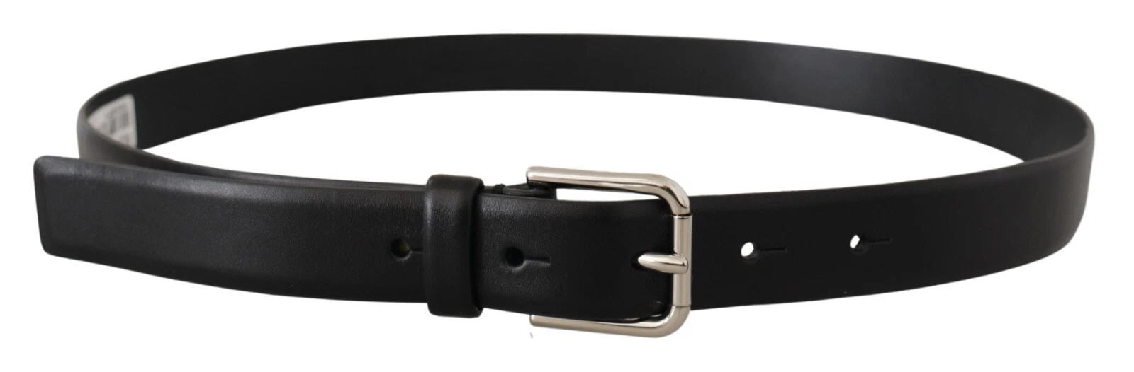 Dolce & Gabbana Black Calf Leather Silver Tone Logo Buckle Belt - Image 3