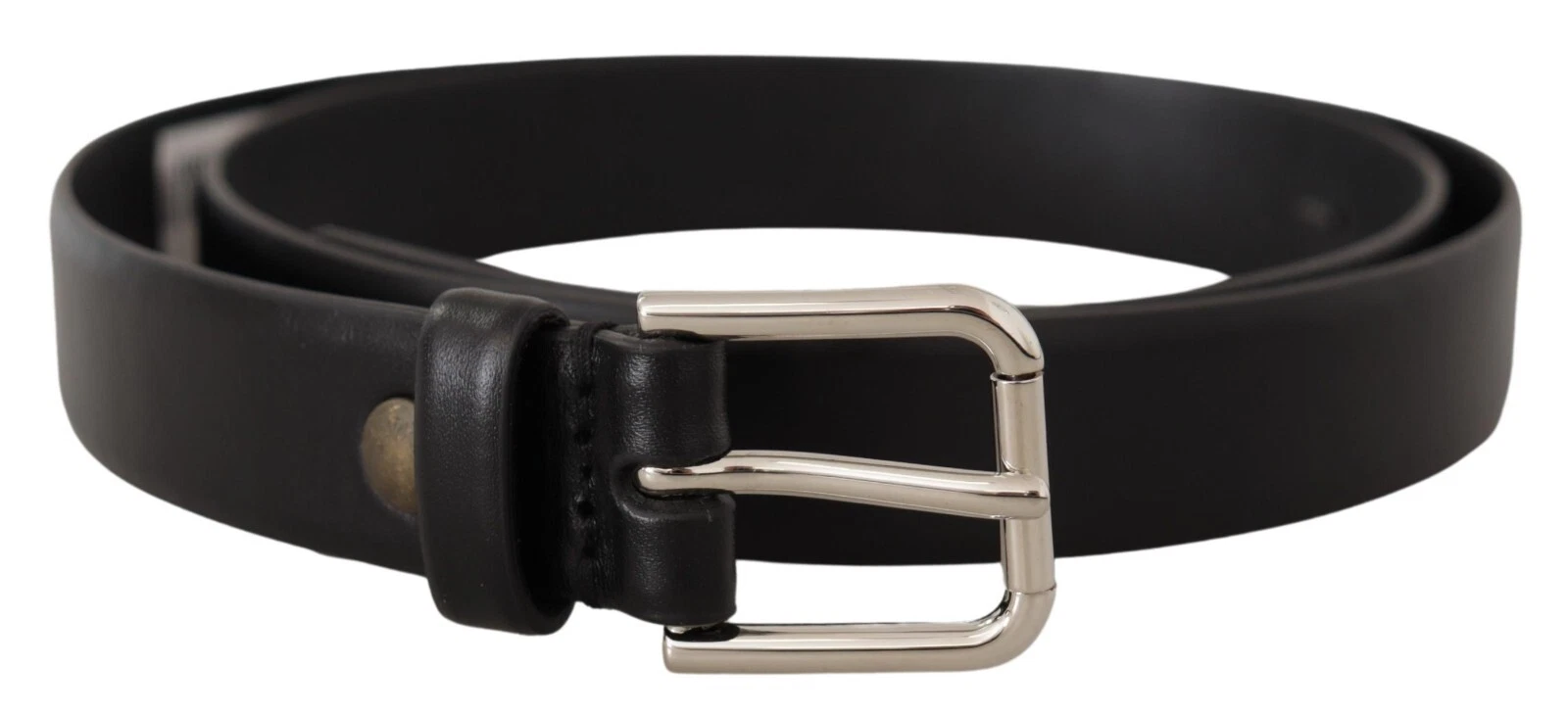 Dolce & Gabbana Black Calf Leather Silver Tone Logo Buckle Belt - Image 4