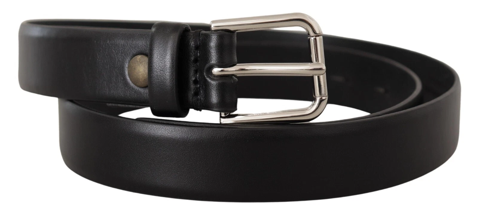 Dolce & Gabbana Black Calf Leather Silver Tone Logo Buckle Belt - Image 2