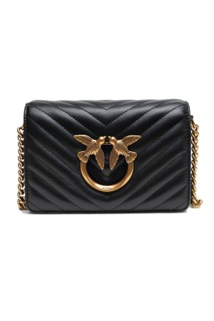 PINKO Black Leather Love Click Mini Shoulder Bag