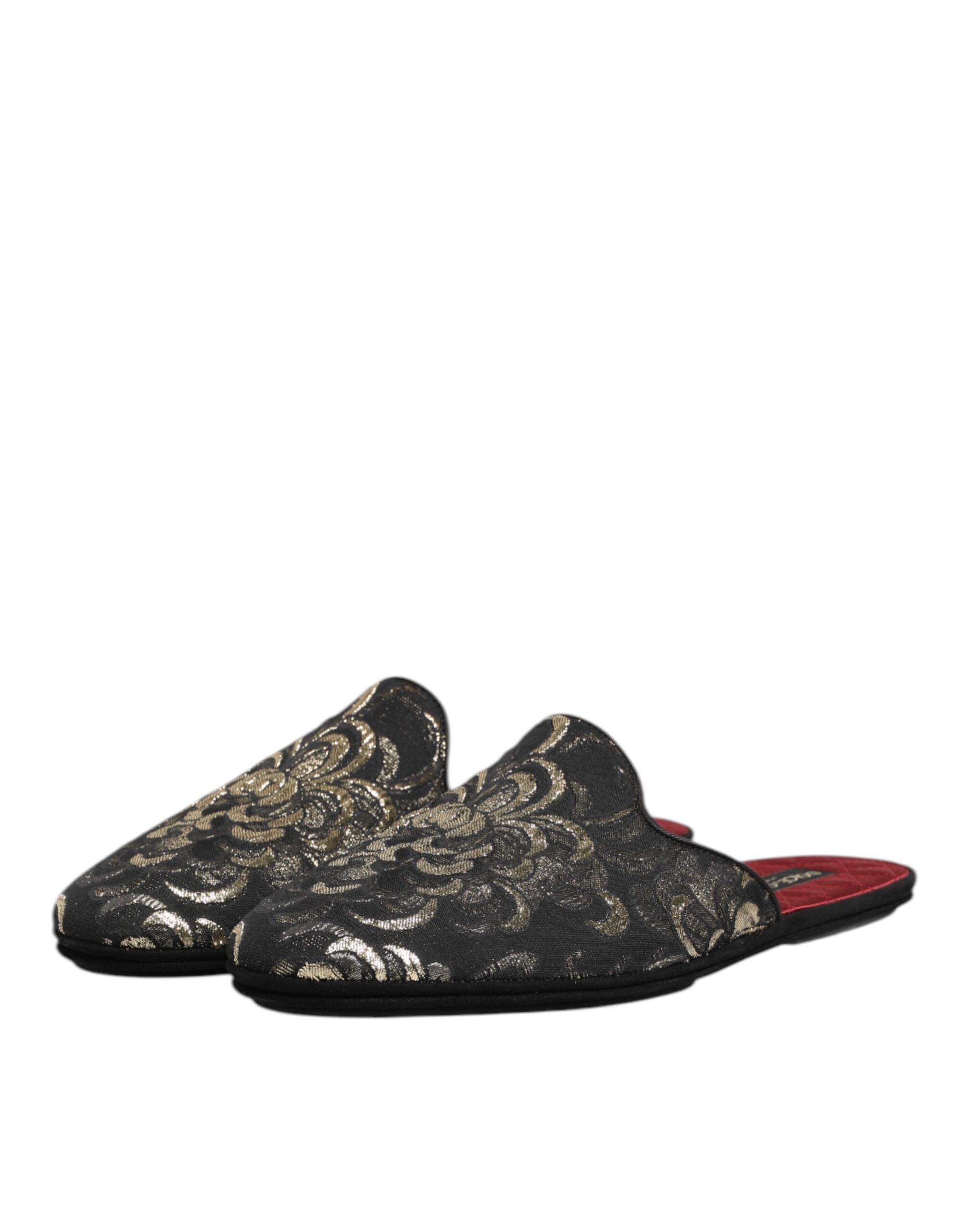 Dolce & Gabbana Black Floral Jacquard Slides Slippers Shoes - Image 5