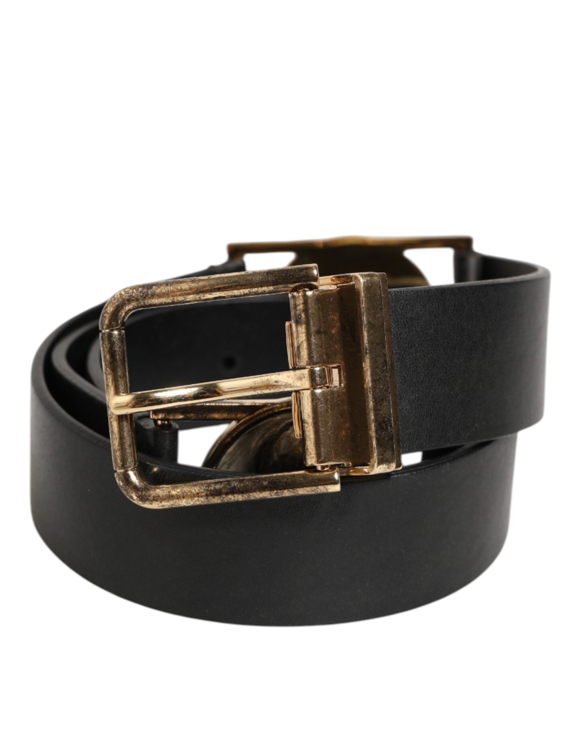 Dolce & Gabbana Black Leather Gold Silver Coin Buckle Belt - Image 2