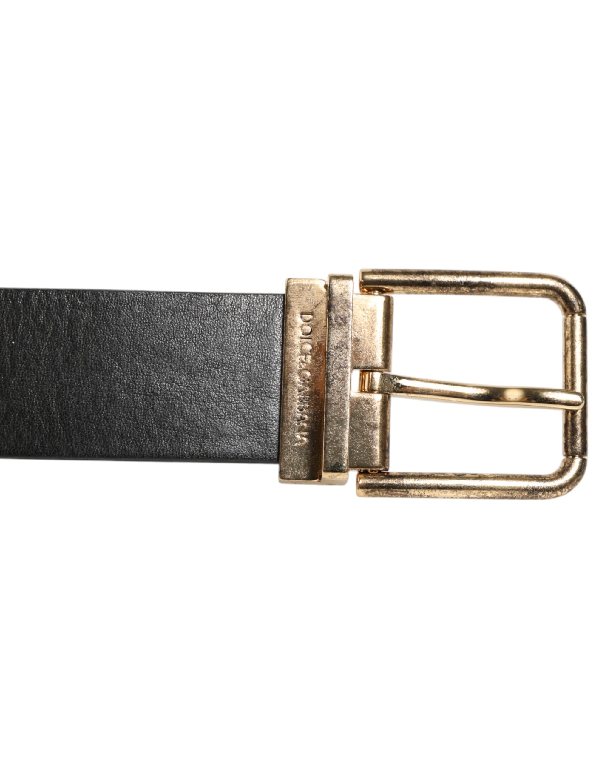 Dolce & Gabbana Black Leather Gold Silver Coin Buckle Belt - Image 3