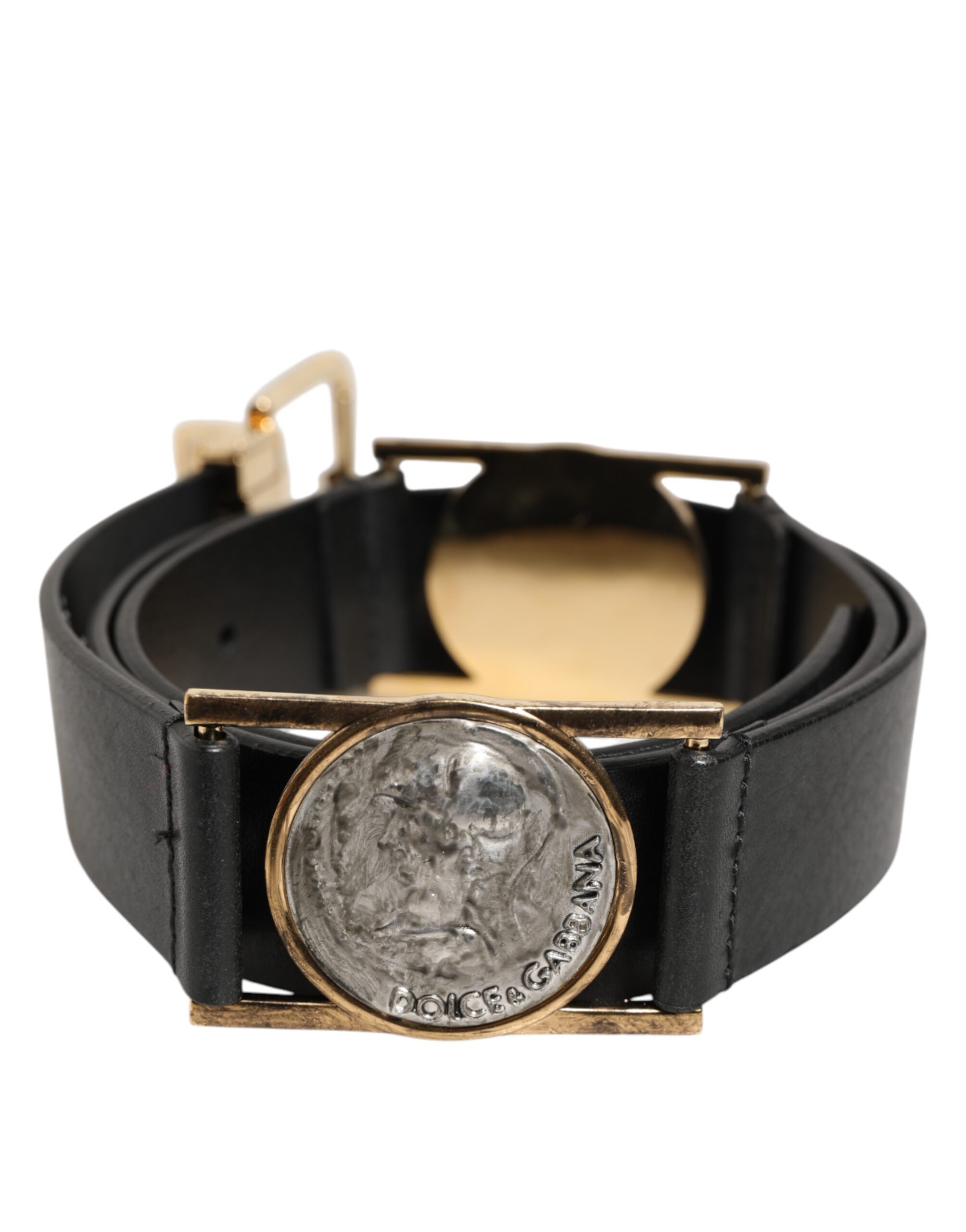 Dolce & Gabbana Black Leather Gold Silver Coin Buckle Belt - Image 4