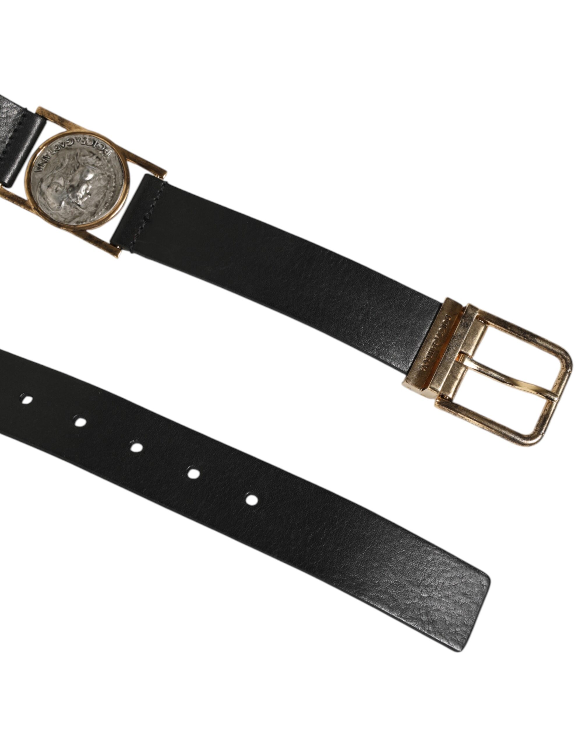 Dolce & Gabbana Black Leather Gold Silver Coin Buckle Belt - Image 5
