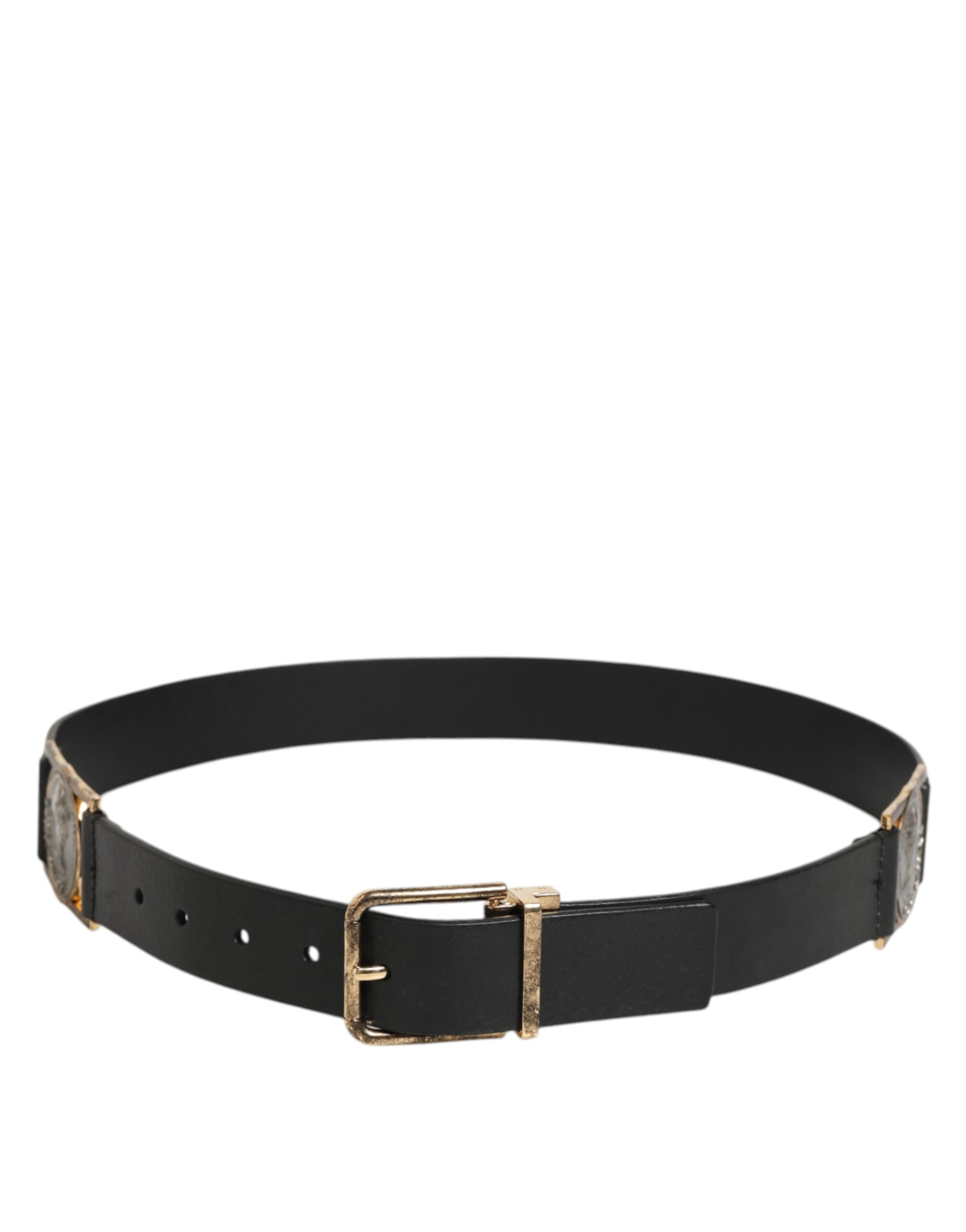 Dolce & Gabbana Black Leather Gold Silver Coin Buckle Belt - Image 6