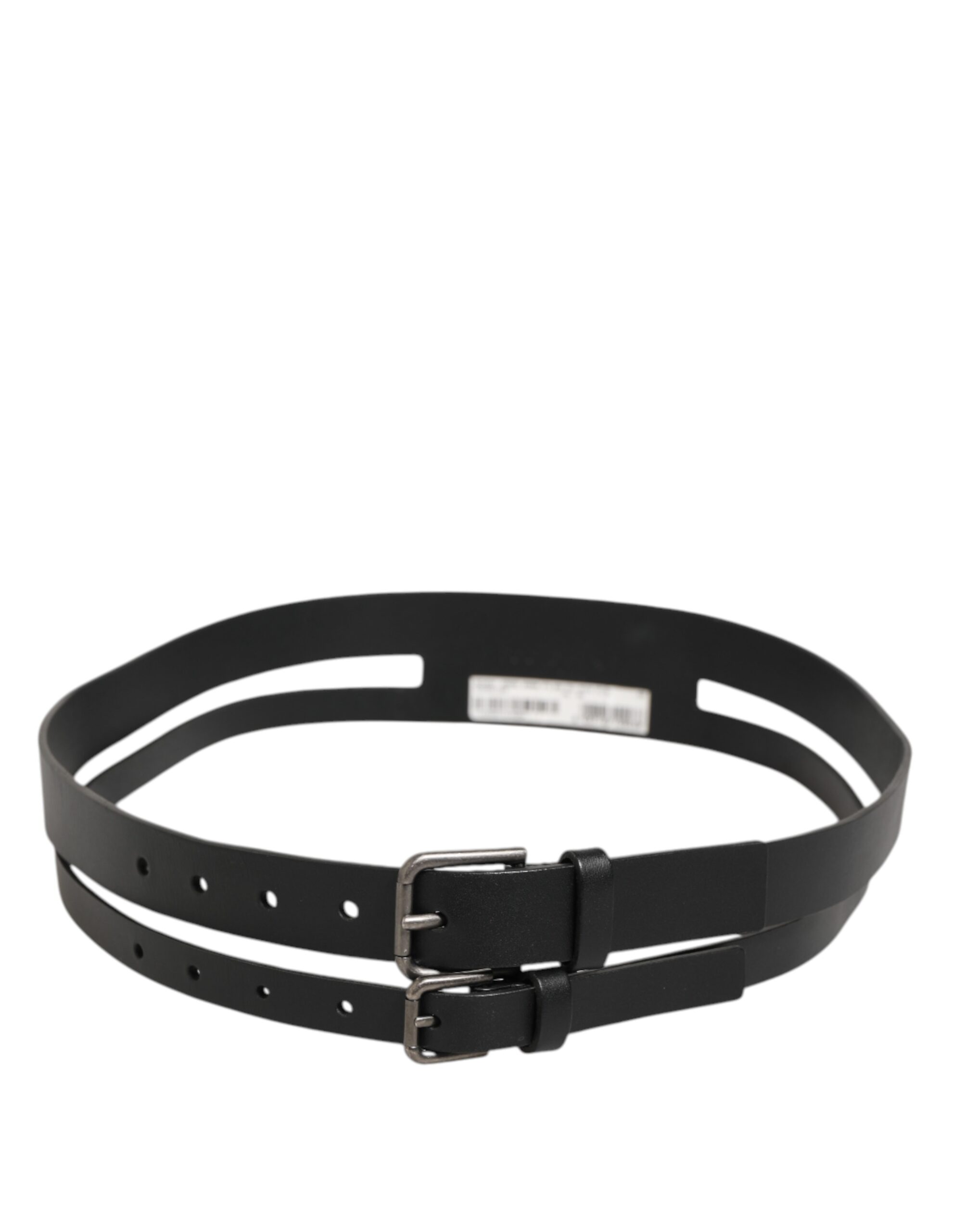 Dolce & Gabbana Black Double Strap Leather Buckle Men Belt - Image 4