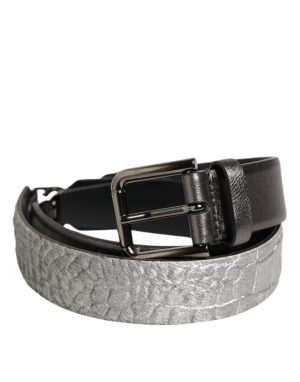 Dolce & Gabbana Black Silver Pebbled Texture Leather Buckle Men Belt
