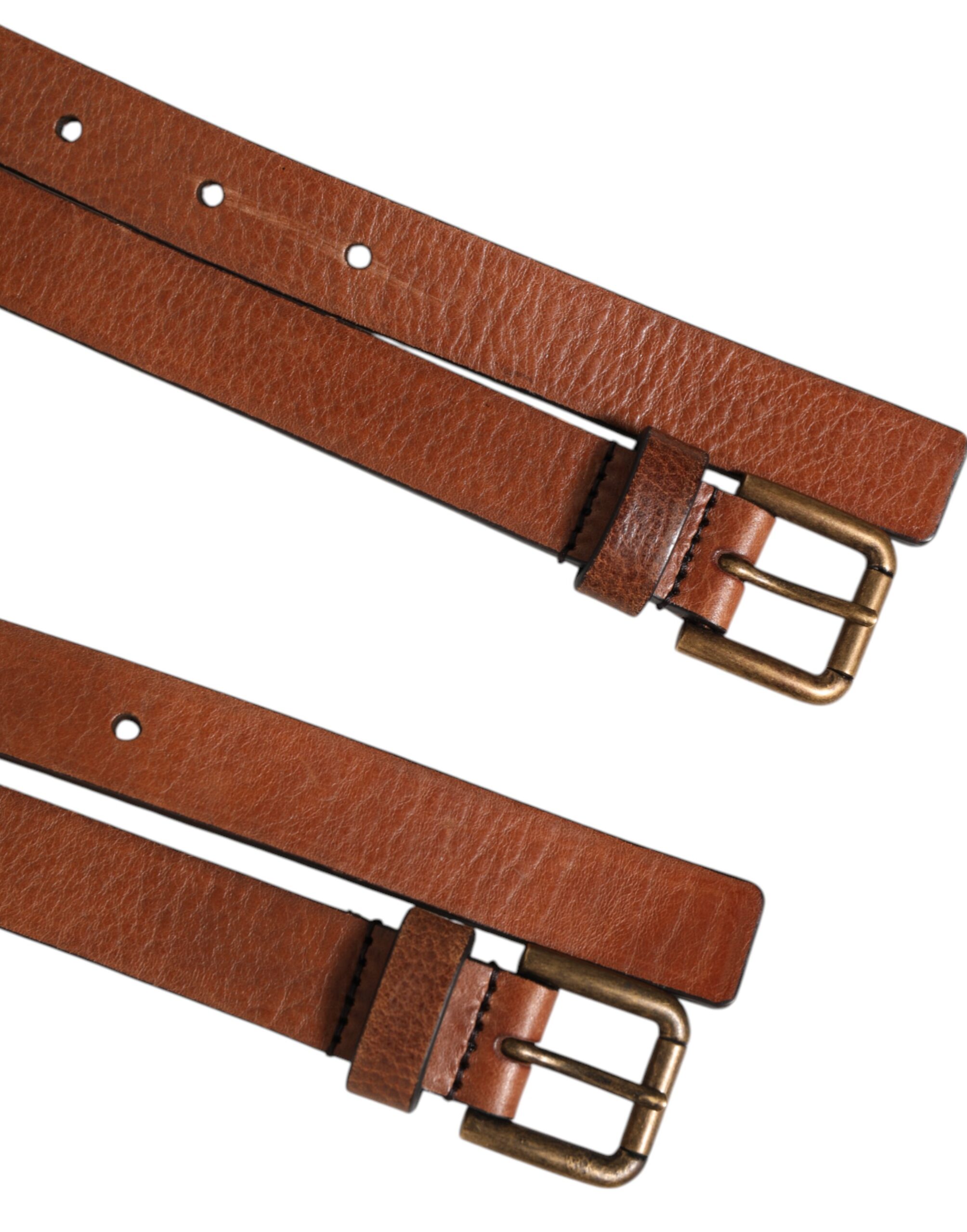 Dolce & Gabbana Brown Double Strap Leather Gold Buckle Belt - Image 3