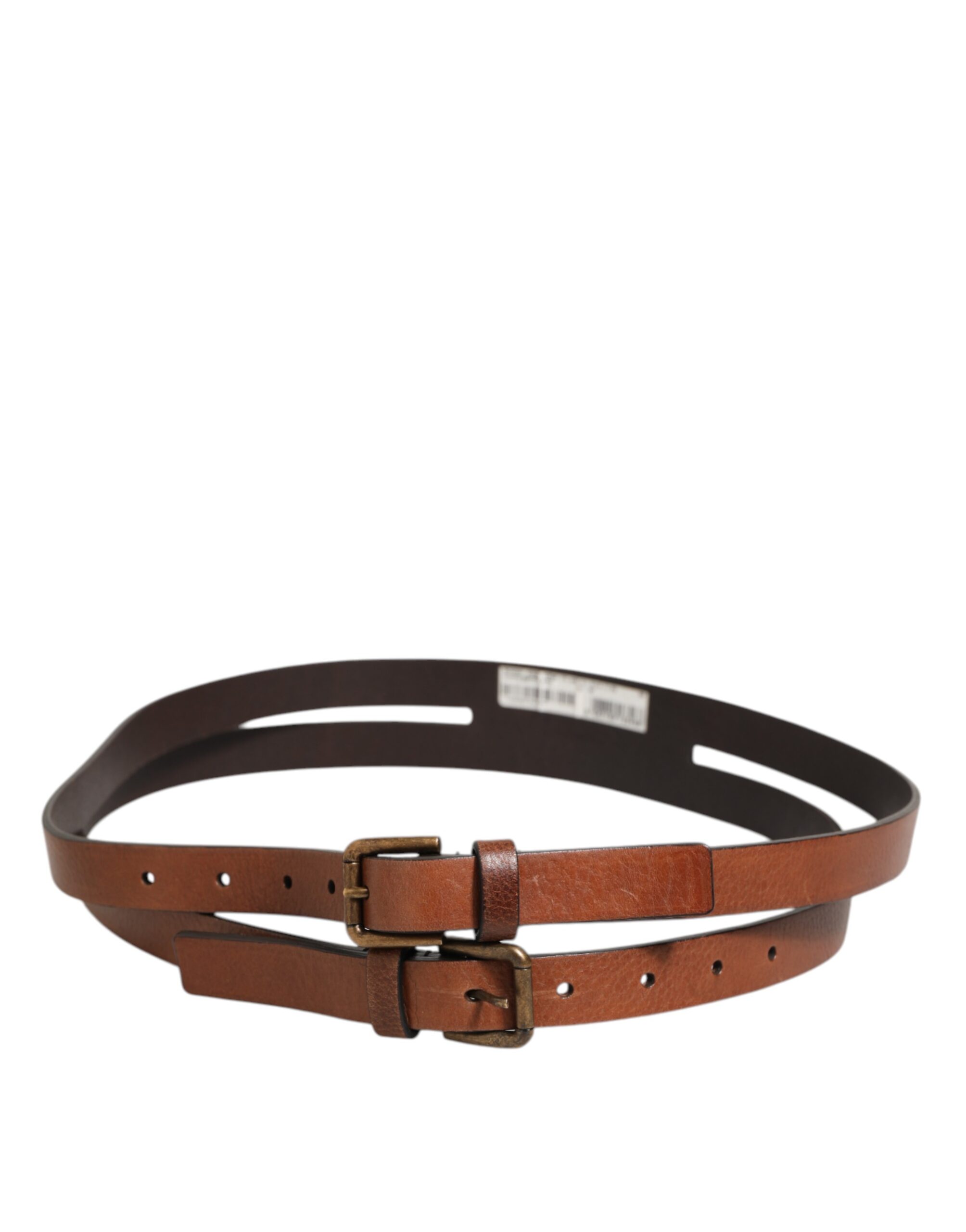 Dolce & Gabbana Brown Double Strap Leather Gold Buckle Belt - Image 4