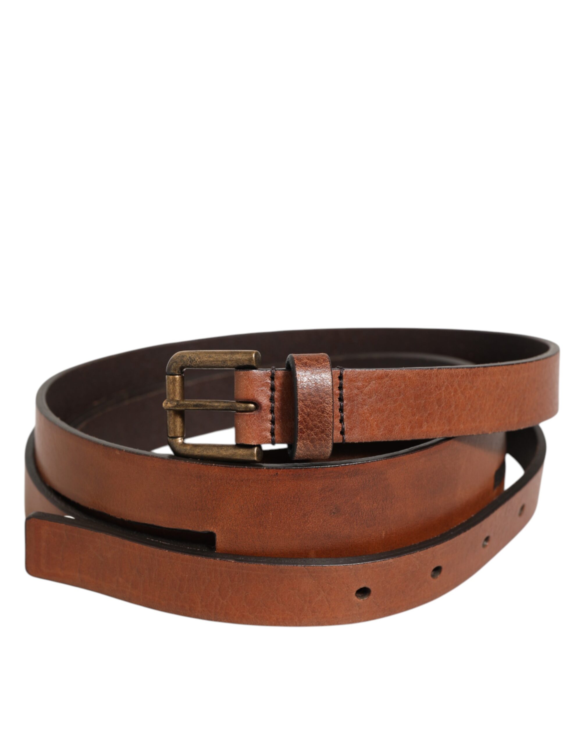 Dolce & Gabbana Brown Double Strap Leather Gold Buckle Belt - Image 2