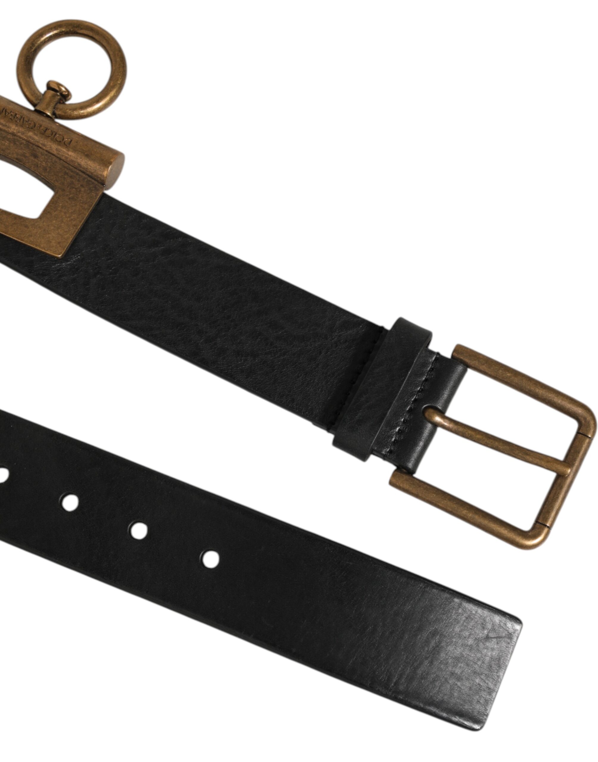 Dolce & Gabbana Black Leather Side Rings Brass Buckle Belt - Image 4