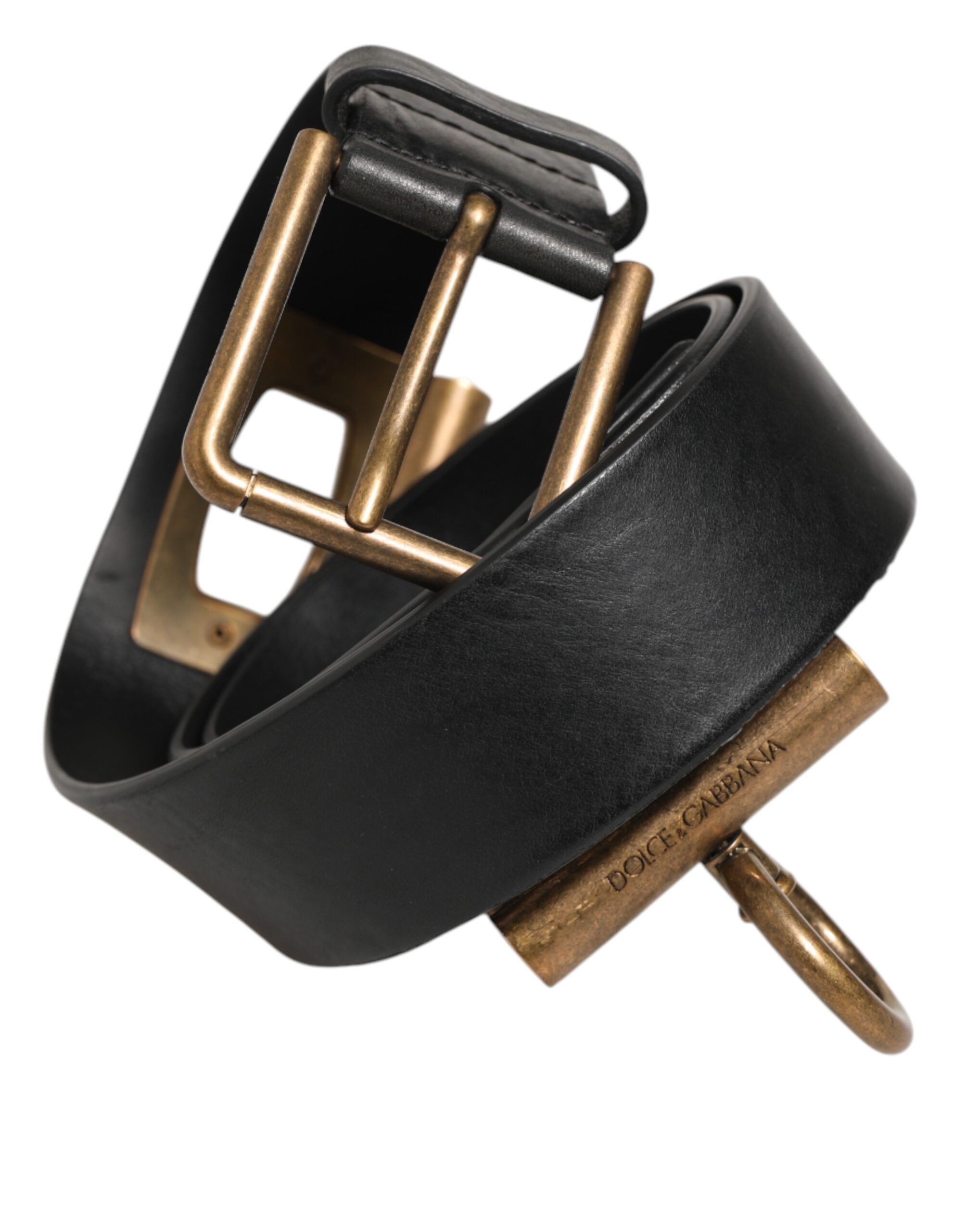 Dolce & Gabbana Black Leather Side Rings Brass Buckle Belt - Image 2