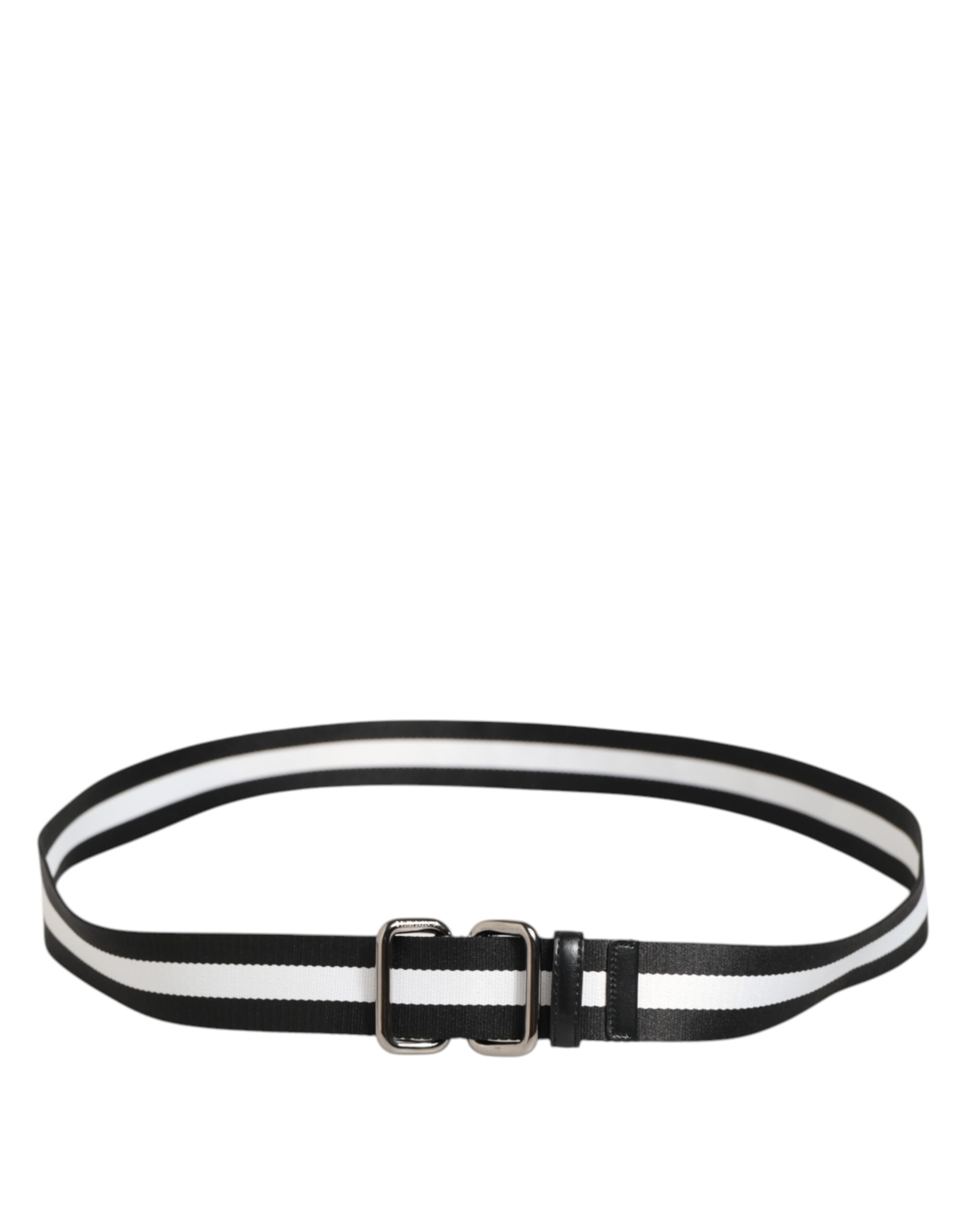 Dolce & Gabbana Black White Striped Logo Metal Buckle Belt - Image 6