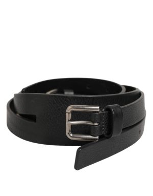 Dolce & Gabbana Black Double Strap Leather Gold Buckle Belt