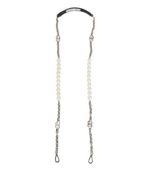 Dolce & Gabbana Black Leather Pearl Chain Bag Accessory Shoulder Strap