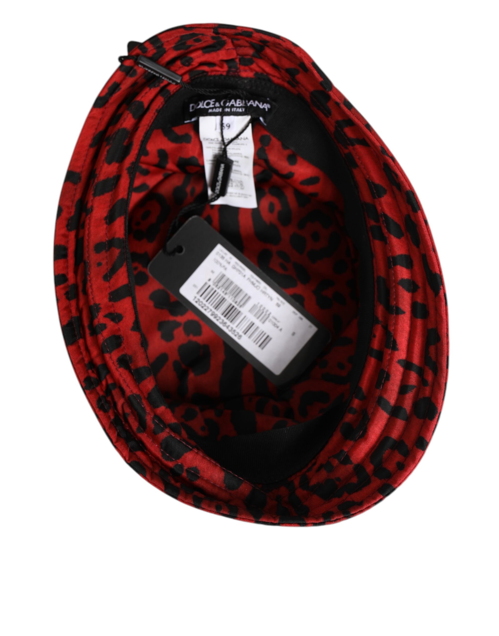 Dolce & Gabbana Red Black Nylon Leopard Print Bucket Men Cap Hat - Image 7