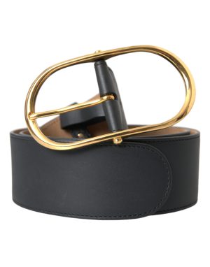 Dolce & Gabbana Black Leather Classic Metal Oval Buckle Belt