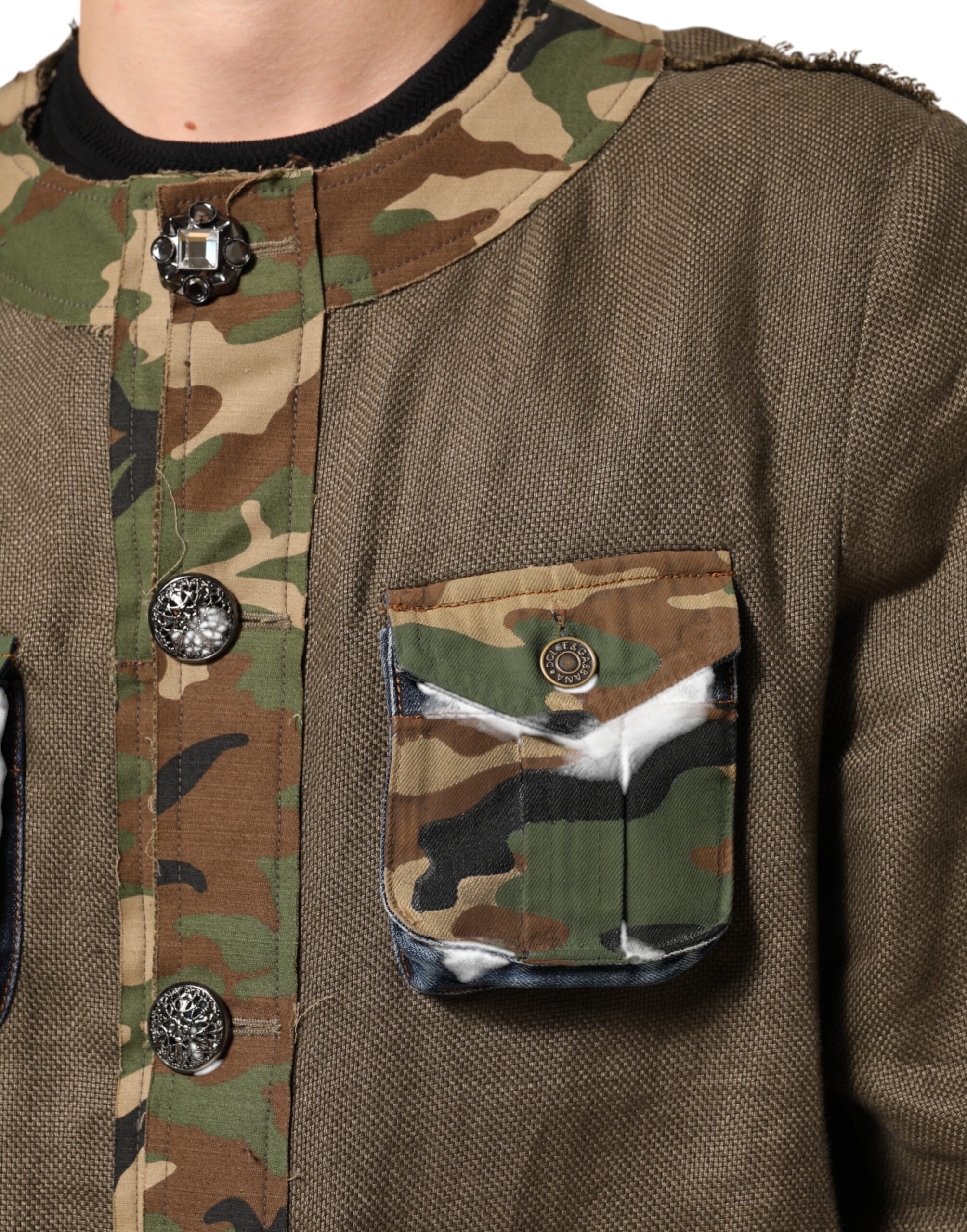 Dolce & Gabbana Brown Camouflage Linen Button Down Jacket - Image 6