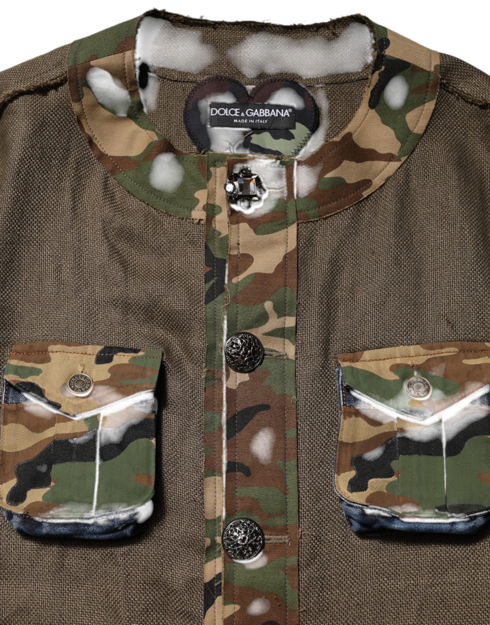 Dolce & Gabbana Brown Camouflage Linen Button Down Jacket - Image 8