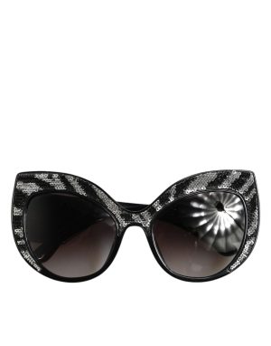 Dolce & Gabbana Black Silver Sequin Butterfly Polarized Sunglasses