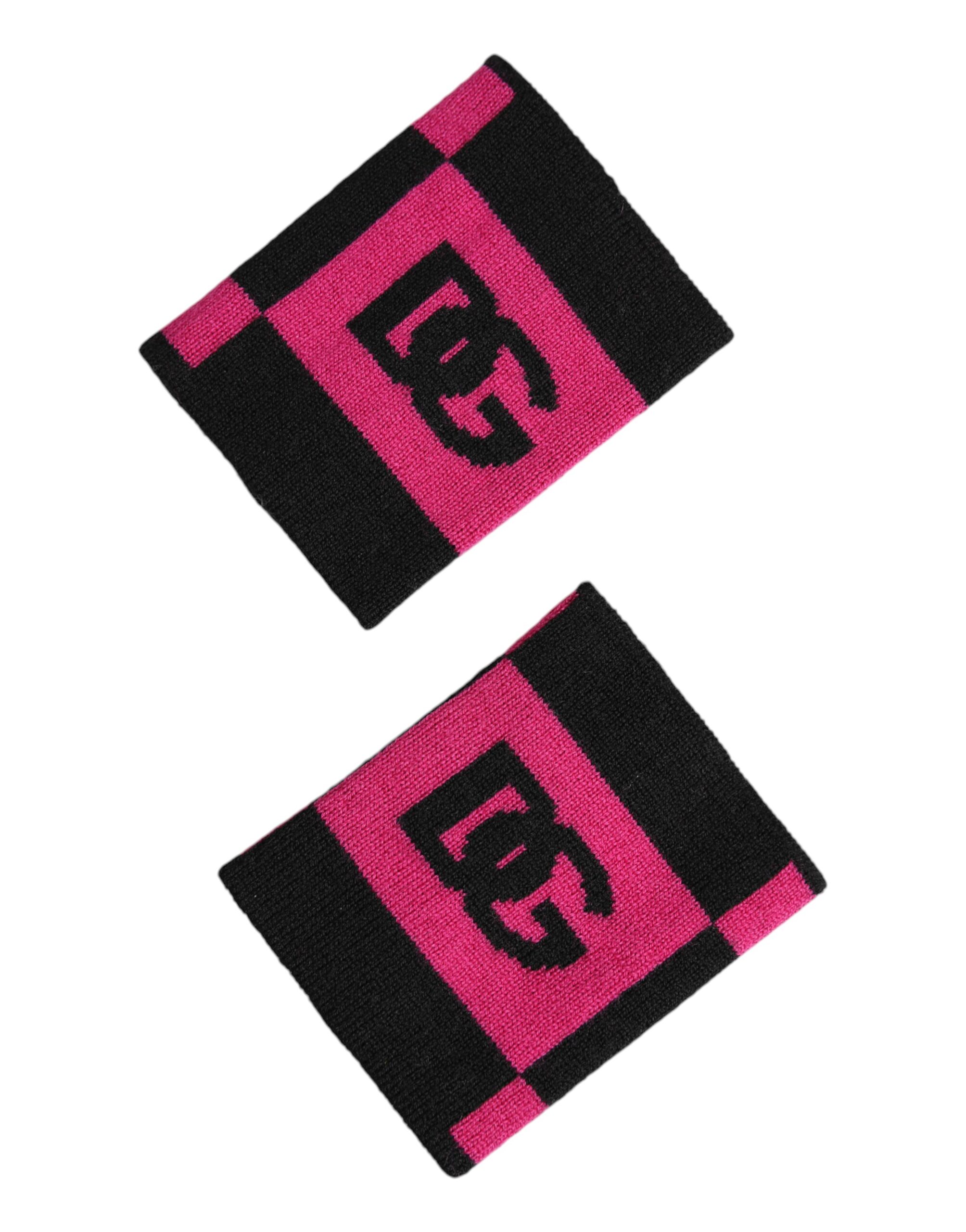 Dolce & Gabbana Black Pink DG Logo Cashmere 1 Pair Wristband - Image 2