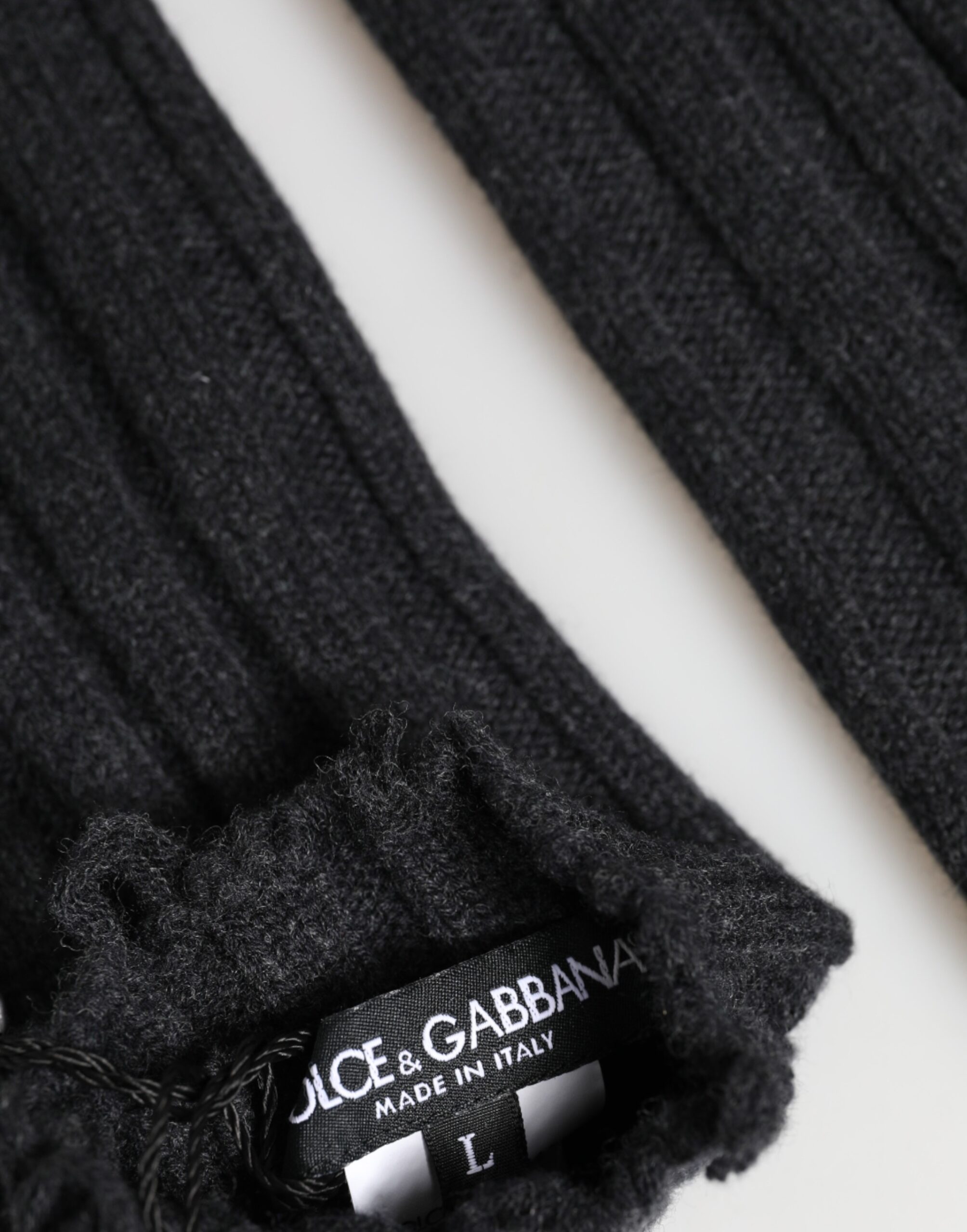 Dolce & Gabbana Black Virgin Wool Knitted Fingerless Gloves - Image 5