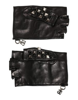 Dolce & Gabbana Black Leather Studded Fingerless Hand Mitten Men Gloves