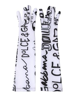 Dolce & Gabbana Black White DG Logo Elbow Length Mitten  Gloves