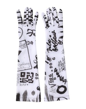 Dolce & Gabbana Black White DG Logo Elbow Length Mitten Gloves