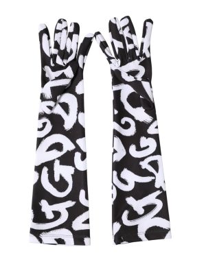 Dolce & Gabbana Black White DG Logo Elbow Length Mitten Gloves