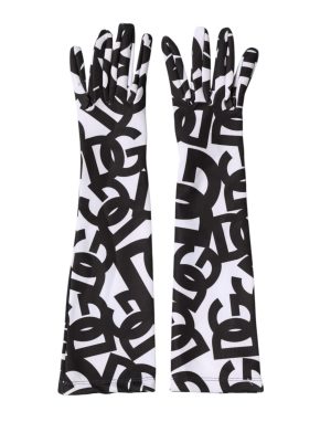 Dolce & Gabbana Black White DG Logo Elbow Length Mitten Gloves