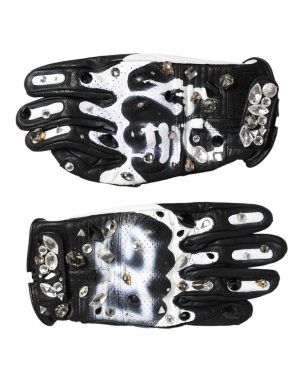 Dolce & Gabbana Gloves Black White Crystal Wrist Length Mitten  Gloves