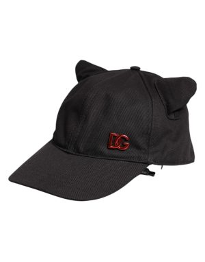 Dolce & Gabbana Black Cotton Logo Patch 6 Panels Baseball Cap Hat