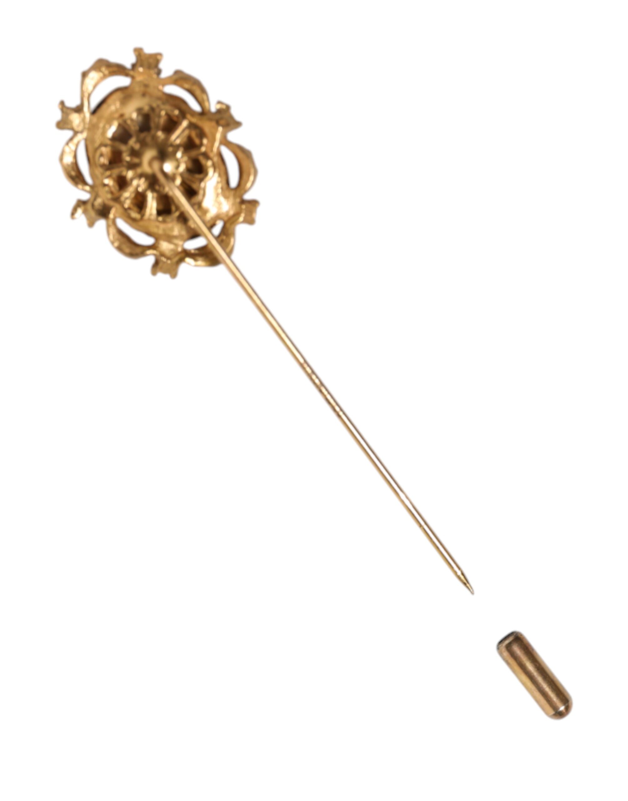 Dolce & Gabbana Gold Tone Green Stone Antique Men Accessory Brooch Pin - Image 4