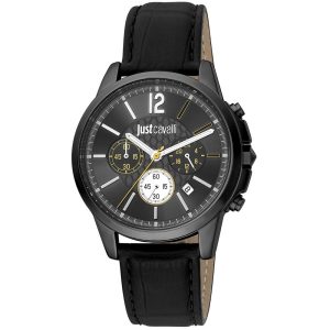 Just Cavalli Black Leather Dress Watch
