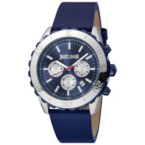 Just Cavalli Blue Leather Dress Watch