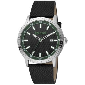 Just Cavalli Black Leather Dress Watch